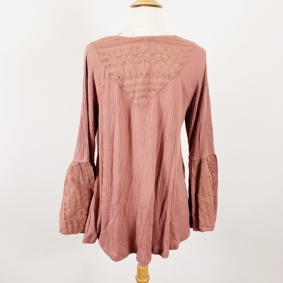 Free People Bell Sleeve Top Fall Shirt NWT - Picture 4 of 5